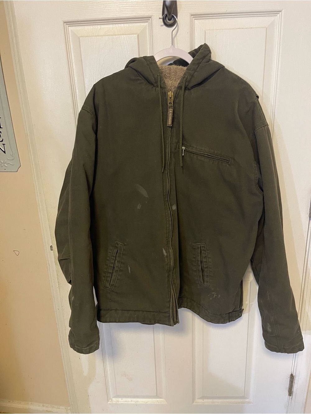Men's Hooded Work Jacket - Olive Green
